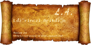 Lőrinczi Arikán névjegykártya